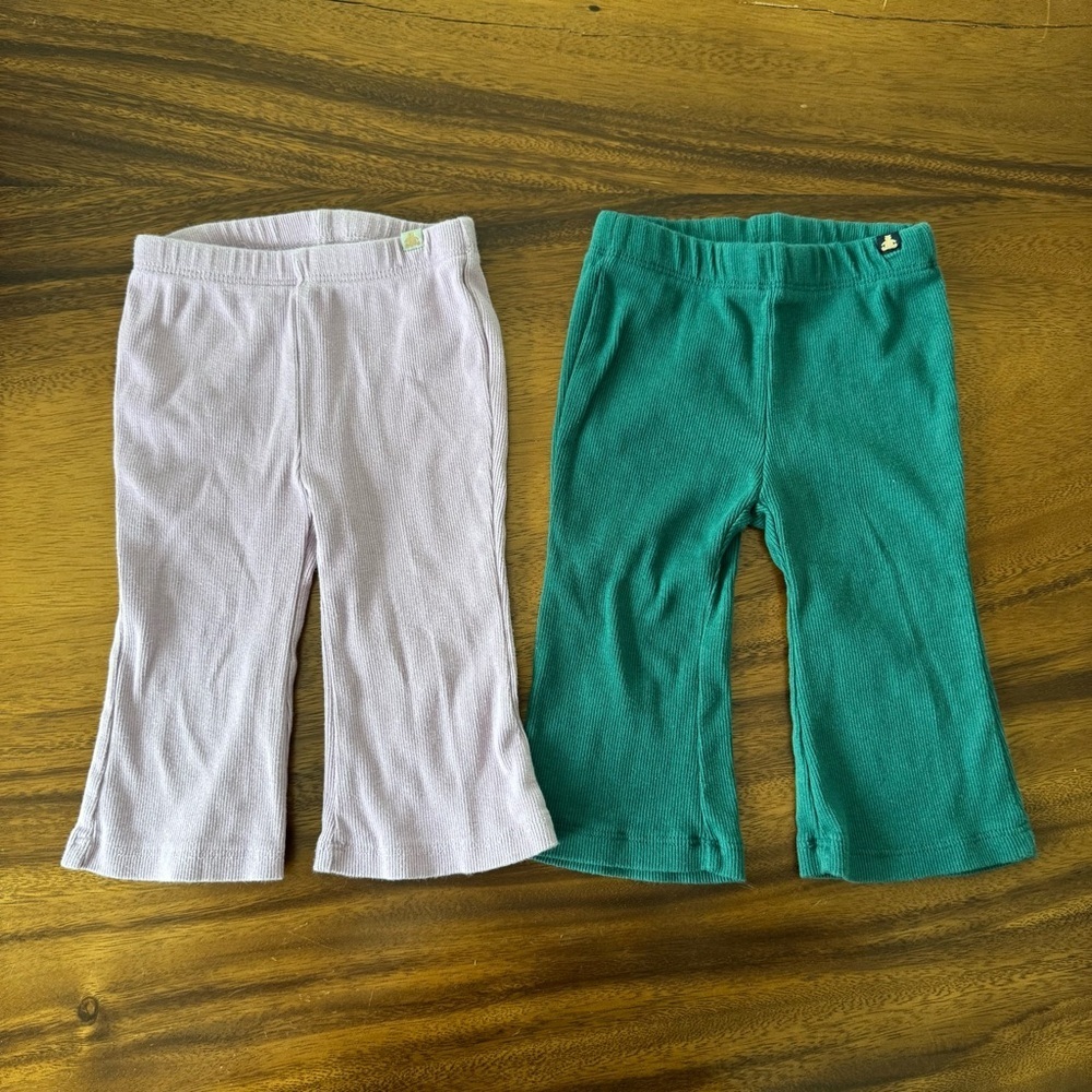 GAP Set of 2 Light Purple and Green Flare Cotton Ribbed Pants Leggings 6-12M